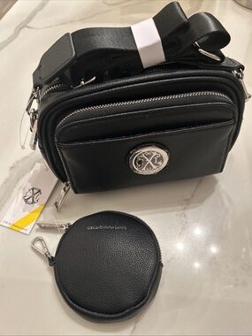 CXL Christian Lacroix Black Camera Bag Style Crossbody & Coin Purse Silver HW